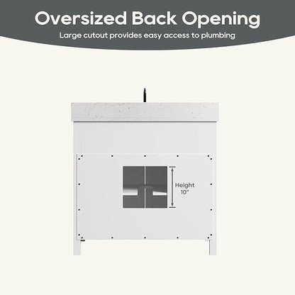 36 Inch Bathroom Vanity with Sink, Farmhouse Bathroom Sink Cabinet with Adjustable Feets, Solid Wooden Frame Single Sink Bathroom Vanity with Soft Closing Doors, Apron Farm Sink, White