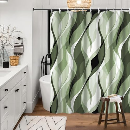 Green Striped Shower Curtain Extra Wide 108x72 inch 18 Hooks