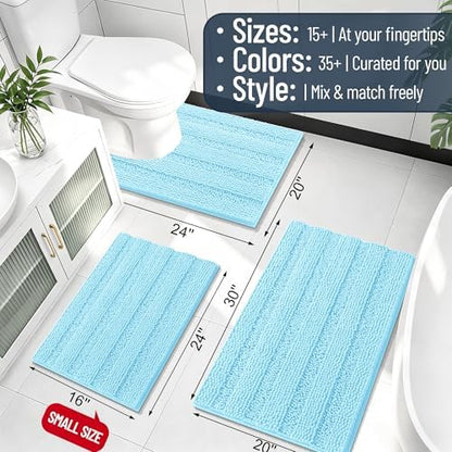 Smiry Thick Small Chenille Bathroom Rugs 24x16, Soft Bath Mat, Sky Blue