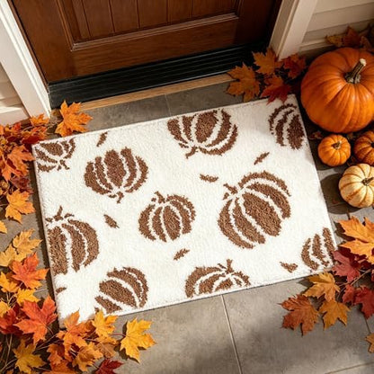 APROPHIC Fall Pumpkin Bath Mats for Bathroom, Thanksgving Super Absorbent Non-Slip Microfiber Shaggy Bath Rugs, Autumn Bathroom Mat for Shower, Tub, Sink, Decor, Machine Washable, 17x24 in, Brown