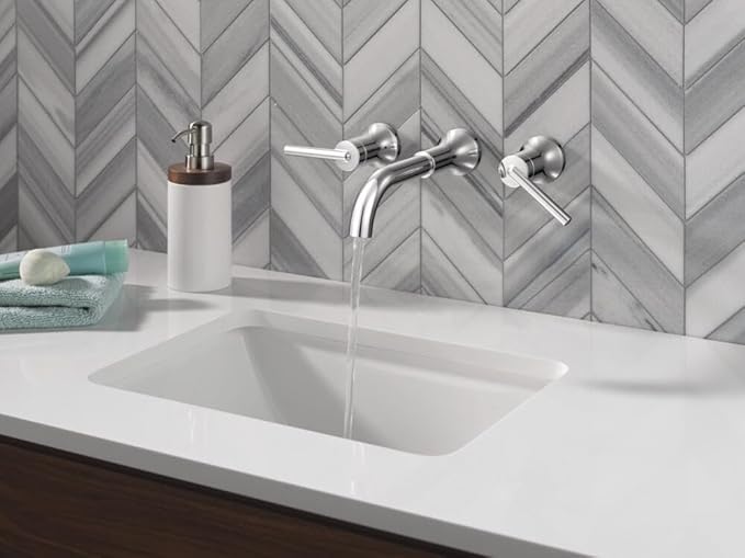 Delta Trinsic Wall Mount Bathroom Faucet 3 Hole, Chrome Bathroom Sink Faucet for Wall, Chrome T3554LF-LHP-WL (Valve and Handles Not Included)