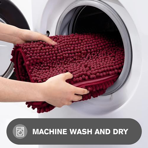 Vivid Burgundy Bathroom Rugs Sets 2 Piece – Absorbent and Washable Bath Mat, Non-Slip, Thick Soft Chenille Bath Rugs for Bathroom Floor, Shower, Sink - 20" x 32"+24" x 36"
