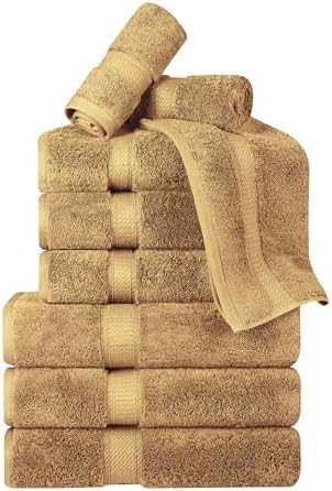 Superior Egyptian Cotton 800 GSM Plush & Absorbent, 9 Piece Set, Toast