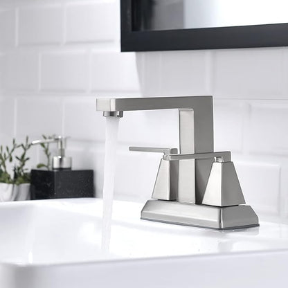 Brushed Nickel Bathroom Faucets - 3 or 2 Hole Centerset Faucet Bathroom, 2 Handles 4 Inch Vanity Sink Faucets Nickel with Pop-up Drain 360° Swivel Spout Suitable for RV Restroom Remodel