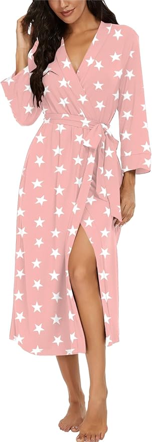 VINTATRE Women Kimono Robes Long Knit Bathrobe Lightweight Soft Knit Sleepwear V-neck Casual Ladies Loungewear