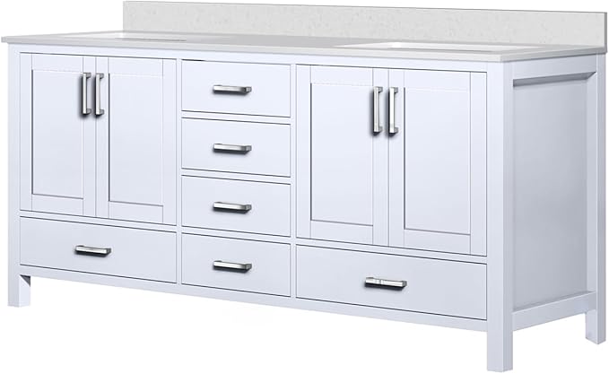 Jacques 72 in. W x 22 in. D White Double Bath Vanity and White Quartz Top