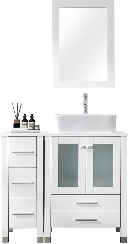 LUCKWIND 36" Bathroom Vanity Combo with Sink, 24"+12.6" Width, Painted Bathroom Storage Cabinet with 5 Drawers Cabinet Without Sink and Mirror, White