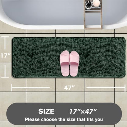 Bathroom Runner Rug 47 x 17 Inch – Long Bath Mat | Absorbent and Washable Thick Chenille Bath Rug Non-Slip Runner Rug for Bathroom, Shower, Sink(Dark Green)