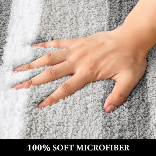 MIULEE Yellow Grey Runner Bathroom Rug 24x60 Inch, Long Soft Thick Microfiber Striped Bath Mat, Non Slip Fluffy Plush Machine Washable Quick Dry for Bathroom Decor, Floor Tub and Shower