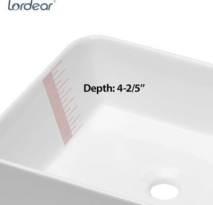 Lordear Vessel Sink With Faucet Combo 19"x15" Rectangular Bathroom Vessel Sink Faucet Combo Modern Rectangle Above Counter White Porcelain Ceramic Vessel Vanity Sink