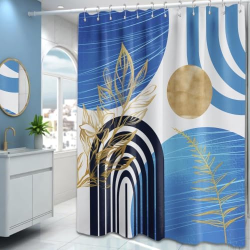 Light Blue Shower Curtain, 72x72 in, Mid Century Modern