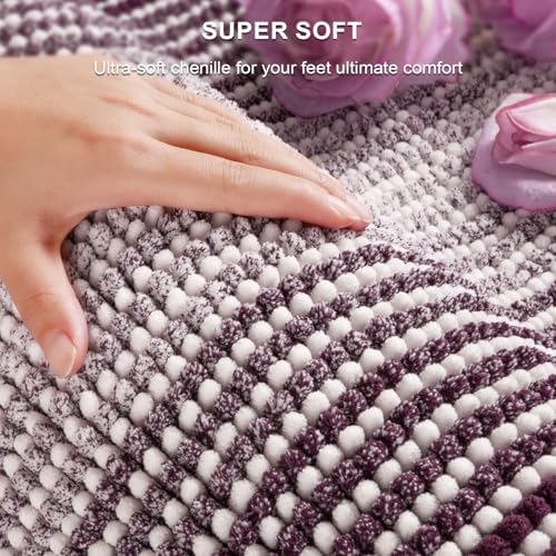 BSICPRO Bathroom Rugs Sets 2 Piece, Non Slip Striped Bath Mats, Mauve Wine