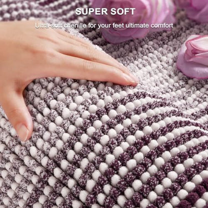 BSICPRO Bathroom Rugs Sets 2 Piece, Non Slip Striped Bath Mats, Mauve Wine