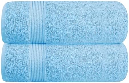 Belizzi Home Cotton 2 Pack Oversized Bath Towel Set 28x55 inches, Large Bath Towels, Ultra Absorbant Compact Quickdry & Lightweight Towel, Ideal for Gym Travel Camp Pool - Sky Blue