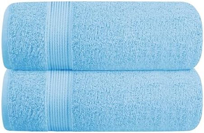Belizzi Home Cotton 2 Pack Oversized Bath Towel Set 28x55 inches, Large Bath Towels, Ultra Absorbant Compact Quickdry & Lightweight Towel, Ideal for Gym Travel Camp Pool - Sky Blue