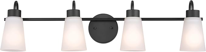 Kichler Erma 4-Light Bathroom Vanity Light Fixture with Clear Satin Etched Glass, Updated Traditional Wall Light in Black, (32.5" x 8.5")