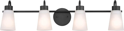 Kichler Erma 4-Light Bathroom Vanity Light Fixture with Clear Satin Etched Glass, Updated Traditional Wall Light in Black, (32.5" x 8.5")