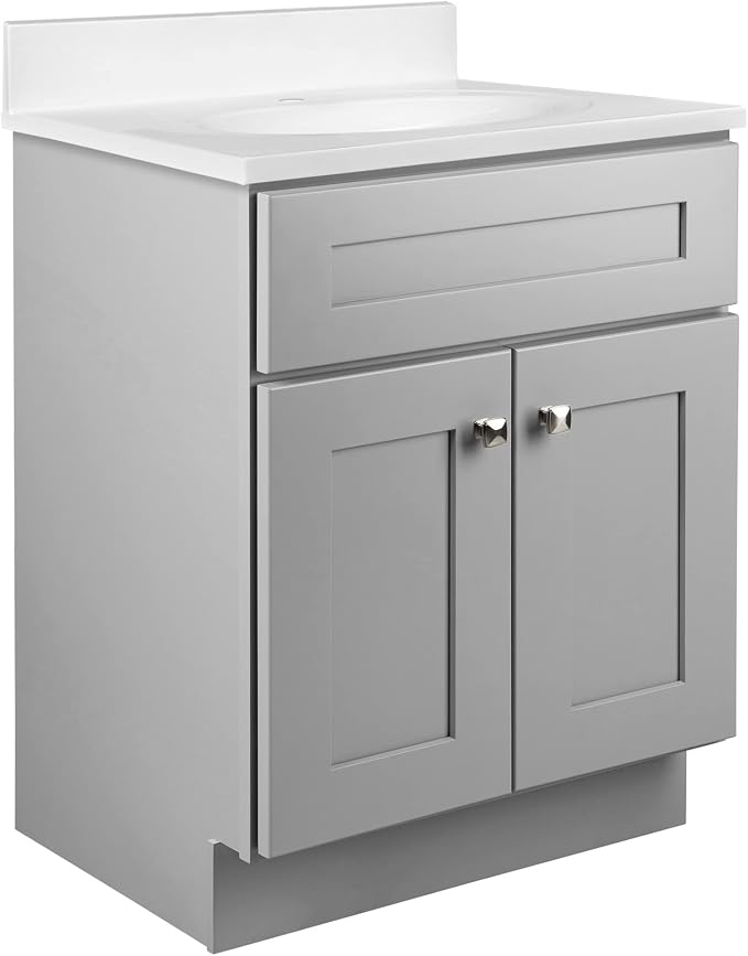 Design House Brookings Bathroom Vanity, 24", Gray | Adjustable Shelves, Freestanding, Contemporary/Modern, Wood, Bath, 215707
