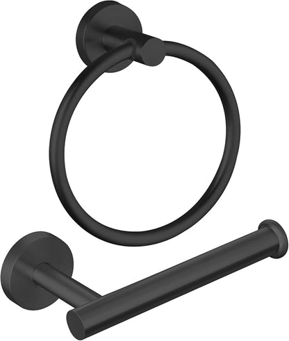 Black Bathroom Hardware Set, Towel Ring & Toilet Paper Holder, Stainless Steel SUS304, Hand Towel Hanger & Toilet Roll Holder, Sturdy Bathroom Accessories for Home or Kitchen