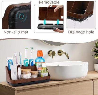 GFWARE Wood Toothbrush Holders for Bathroom Organizer with Drain Holes
