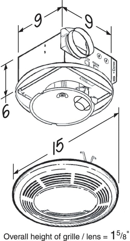 Broan-NuTone 750 Round Fan and Light Combo for Bathroom and Home, White Grille with Glass Lens, 100-Watts, 3.5 Sones, 100 CFM