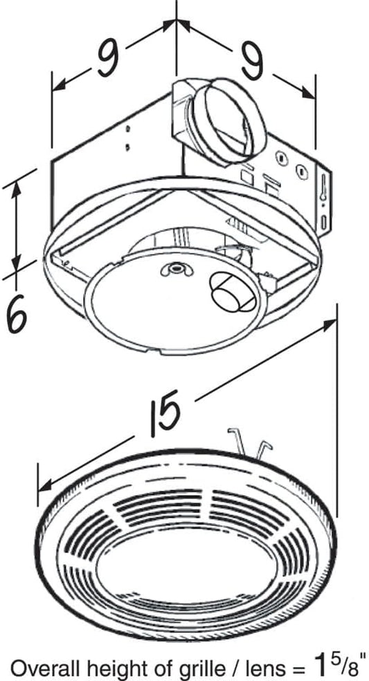 Broan-NuTone 750 Round Fan and Light Combo for Bathroom and Home, White Grille with Glass Lens, 100-Watts, 3.5 Sones, 100 CFM