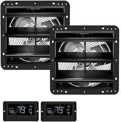 iPower Shutter Exhaust Fan, 12-inch with Temperature Humidity Controller – Wall Mount Ventilation and Cooling for Sheds, Attics, Workshops,2-Pack