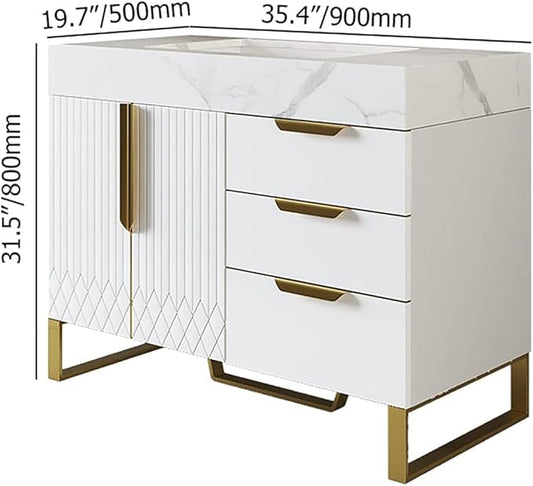 homary 36" Freestanding Bathroom Vanity Set with Single Sink, Modern Bathroom Sink Cabinet Storage Cabinet with Sintered Stone Countertop and Ample Storage, White