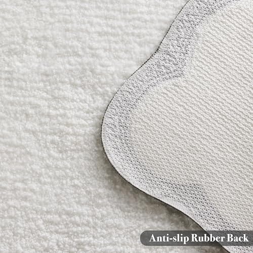 Ohocut Luxury Microfiber Bathroom Rugs, White Bath Rug with Black Grey Scalloped Piping Cute Aesthetic Preppy Bath Mat for Bathroom, Tub, Floor Carpet, Sink, Shower, Anti Slip, Absorbent, 26x16