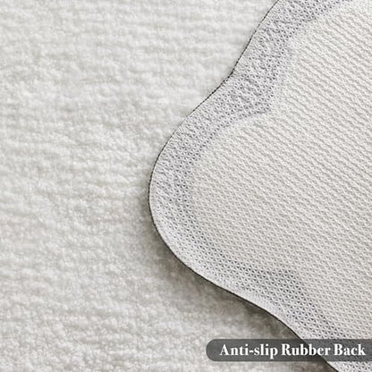 Ohocut Luxury Microfiber Bathroom Rugs, White Bath Rug with Black Grey Scalloped Piping Cute Aesthetic Preppy Bath Mat for Bathroom, Tub, Floor Carpet, Sink, Shower, Anti Slip, Absorbent, 26x16