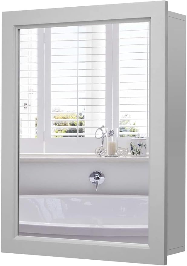 LDAILY LUARANE Bathroom Medicine Cabinet with Mirror, Wall Mounted Mirror Cabinet with Adjustable Shelf, Storage Organizer Cabinet for Bathroom Room Living Room Entryway (Grey)