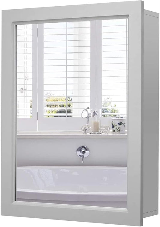 LDAILY LUARANE Bathroom Medicine Cabinet with Mirror, Wall Mounted Mirror Cabinet with Adjustable Shelf, Storage Organizer Cabinet for Bathroom Room Living Room Entryway (Grey)