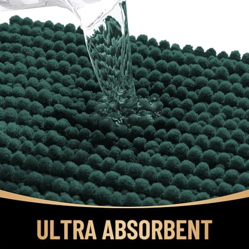 OLANLY Thick Chenille Absorbent Bathroom Rugs Mat 30x20, Blackish Green
