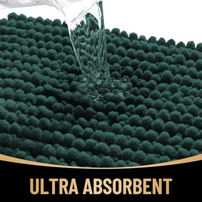 OLANLY Thick Chenille Absorbent Bathroom Rugs Mat 30x20, Blackish Green