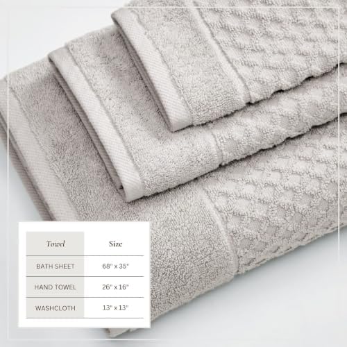 Great Bay Home Bath Towels - 100% Cotton 6 Piece Bath Sheet Set - Diamond Waffle Weave - Absorbent, Durable, Quick-Dry Towels for Bathroom (Light Grey)