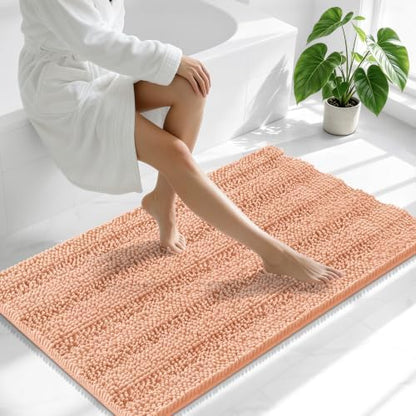 Smiry Thick Chenille Bathroom Runner Rugs 44x24, Absorbent Bath Mat, Peach