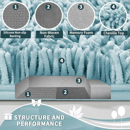 Yimobra Toilet Rugs U Shaped Washable, Extra Thick Soft Absorbent Chenille Contour Bathroom Rugs for Toilet 24x20 Inch, Quick Dry Non Slip Toilet Mat for Bath Floor, Greyish Blue