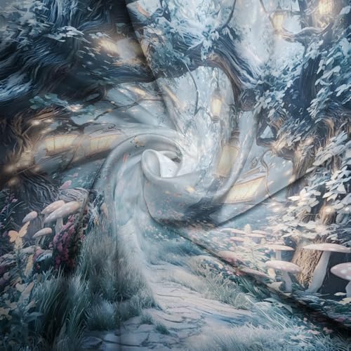 Fantasy Forest Path Shower Curtain Winter Fairy Magical Enchanted Misty Jungle Mushroom Floral Tree Butterfly Lantern Wonderland Bath Curtain Fabric Bathroom Accessories Decor with Hooks 84W x70L