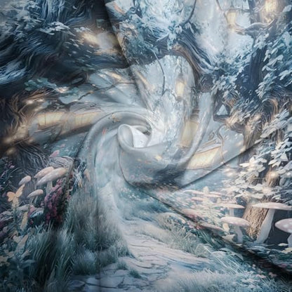 Fantasy Forest Path Shower Curtain Winter Fairy Magical Enchanted Misty Jungle Mushroom Floral Tree Butterfly Lantern Wonderland Bath Curtain Fabric Bathroom Accessories Decor with Hooks 84W x70L