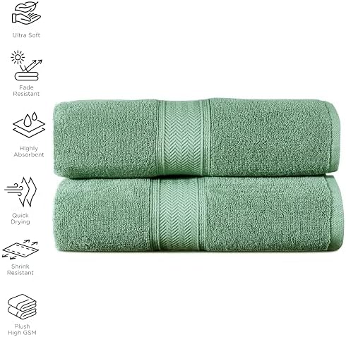 HILLFAIR 100% Cotton 2 Pc XXL Oversized Bath Towel Set 40"x 80"- Sage