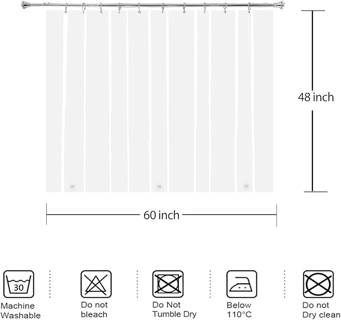 Stall Size Clear Short Shower Curtain Liner 60x48 in for Walk in Tub | Transparent Plastic Peva Vinyl Waterproof shower curtain for walk in shower with 3 Heavy Magnets