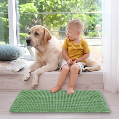 ZALL Sage Green Waffle Bath Mat,Super Absorbent Non Slip Bathroom Rug, 24x36inch, Machine Washable Ultra Soft Floor Mats