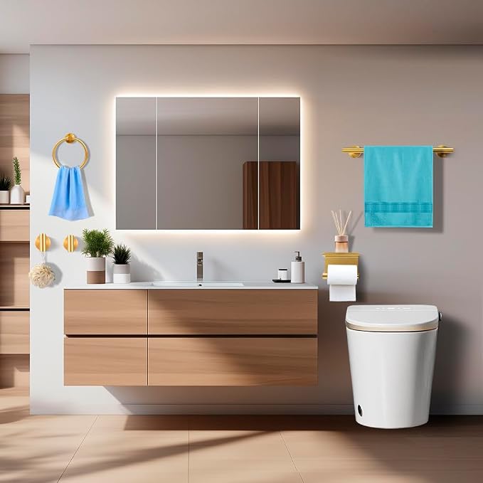 Gold 8-Piece Bathroom Hardware Set Stainless Steel, 24in and 16in Towel Bars Set Wall Mounted Bathroom Accessories