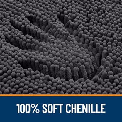 OLANLY Chenille Bathroom Rugs Mats Sets 2 Piece, 30"x20"+24"x20", Dark Grey