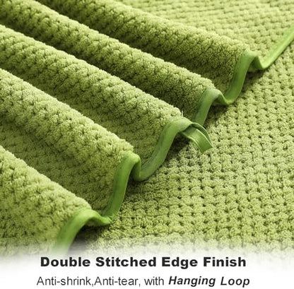8-Piece Bath Towel Set, 2 Extra Large Bath Towel Sheets, 2 Hand Towels and 4 Washcloths - Highly Absorbent Quick Dry Microfiber,Ultra Soft Towel Set for Bathroom, Waffle Weave, Pack of 8 (Olive)
