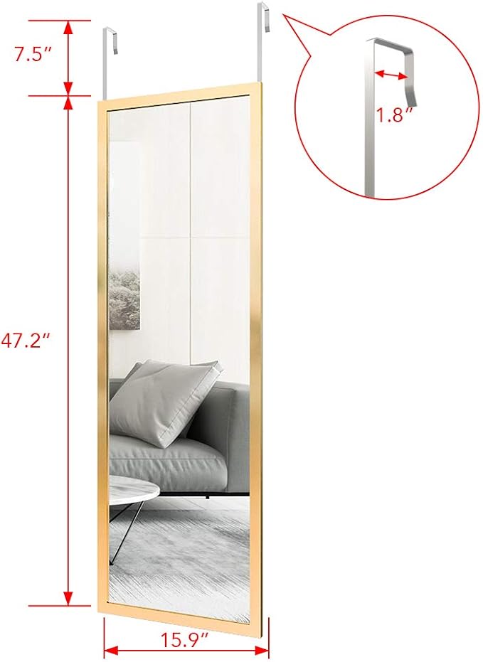 WhiteBeach 48'' x 16'' Over The Door Mirror, Full Length Wall Mirror, Bedroom
