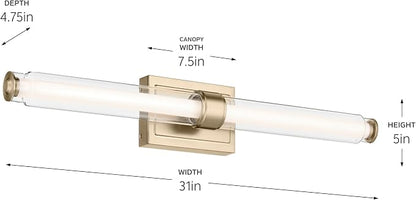 Kichler Laurene LED Bath Bar Light, Champagne Bronze | Linear vanity light with clear glass for bathroom mirrors (31" x 5"), 55239CPZLED