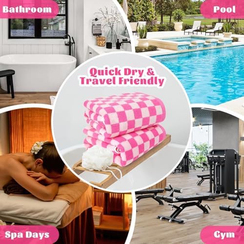 Jacquotha Hot-Pink Checkered Cotton Bath Towels Set of 2
