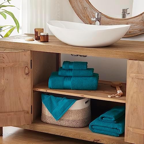 COZYART Luxury Bath Towel Set 3 PCS, Teal 100% Turkish Cotton 650 GSM