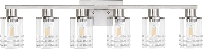 YYT 6-Light Bathroom Vanity Light Brushed Nicekl 6 Light Vanity Lights for Bathroom Light Fixtures Brushed Nicekl with Clear Glass Shade E26 Scoket